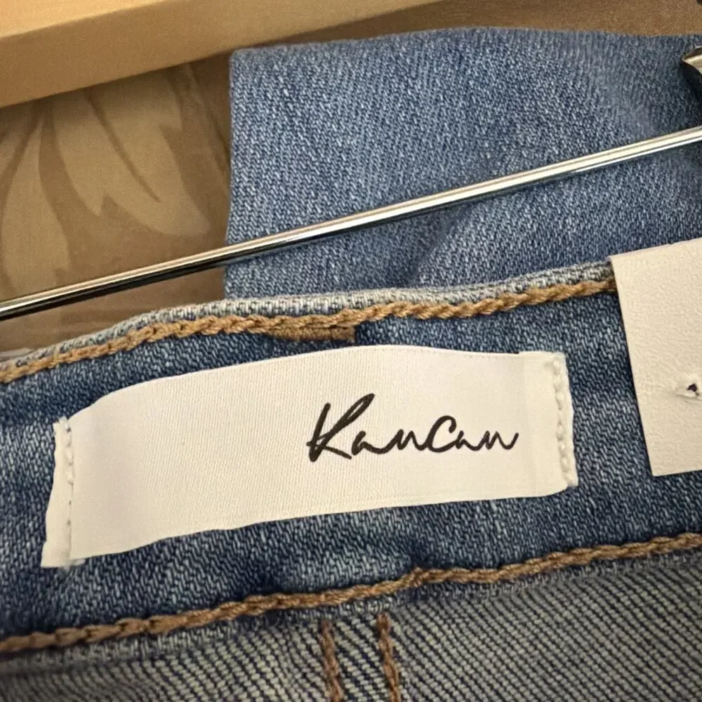 NWT KanCan Blue Button Up Fly Raw Hem Straight Leg Jeans #1388 Size 24 - Picture 5 of 5